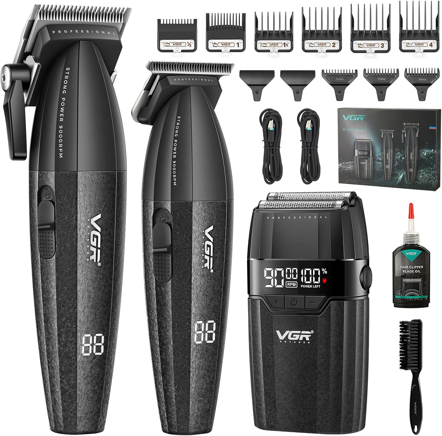 VGR 640S3 Professional 3 in 1 Hair Cutting Kit, 9000RPM Hair Clippers for Men Professional Hair Trimmer & Foil Shavers Set, Cordless Mens Barber Combo for Home, for Him(Black)