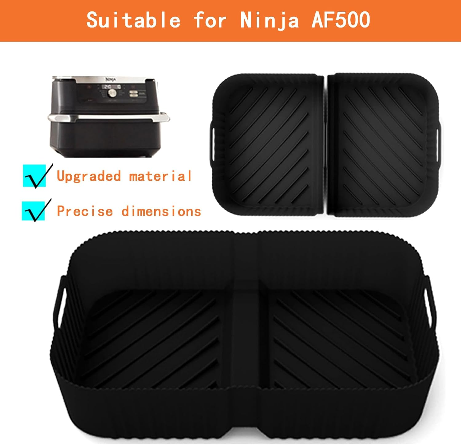 Silicone Air Fryer Liners for Ninja Af500Uk,For Ninja XXXL Flexi Drawer Liners,3-In-1 Reusable,Easy Clean,Heat-Resistant,Black【1X 10.4L and 2X5.2L】 image number 6