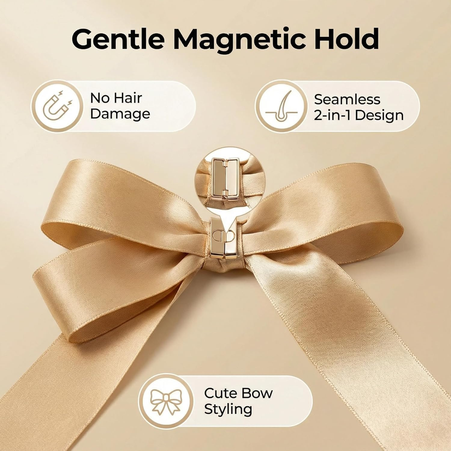 2026 New Metal Bow Magnetic Hairs Clip, Magnetic Hair Clips &ndash; Strong Hold No-Slip Magnetics Hair Styling Clips, Detachable Satin Ballet Ribbon Hairpin for All Hairs (Gold) - All image number 6