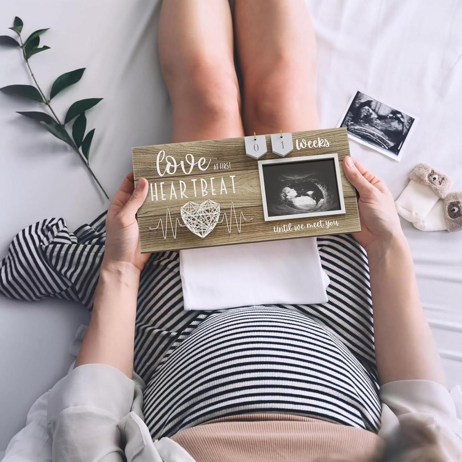 RIKONDA Countdown Sonogram Frame with Wooden Week Plaques - 10X15Cm Pregnancy Keepsake for Ultrasound Photos, Baby Shower & Nursery Decor (450G) image number 2