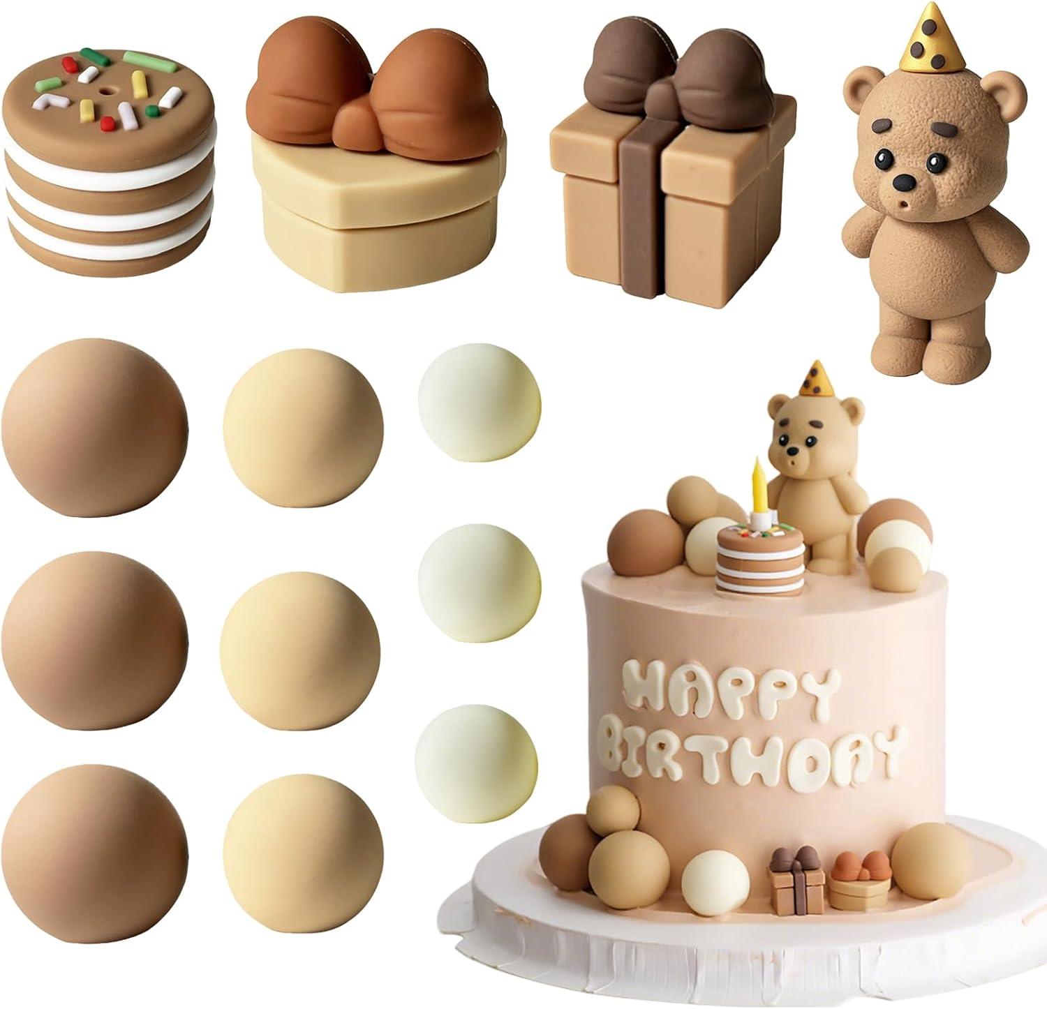 Jungle Animal Cake Decorations - Wild Animal Cake Toppers with Koala, Bee or Bear for Kids Birthday Party, Cupcake Toppers for Jungle Theme Party Supplies (Brown) image number 1