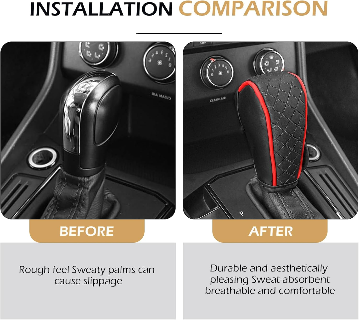 Car Gear Shift Cover, Leather Shifter Cover, Gear Shift Knob Cover for Shift Lever Protection, Universal Car Gear Shift Cover, Car Decoration Accessories (Black-Red) - Red image number 2