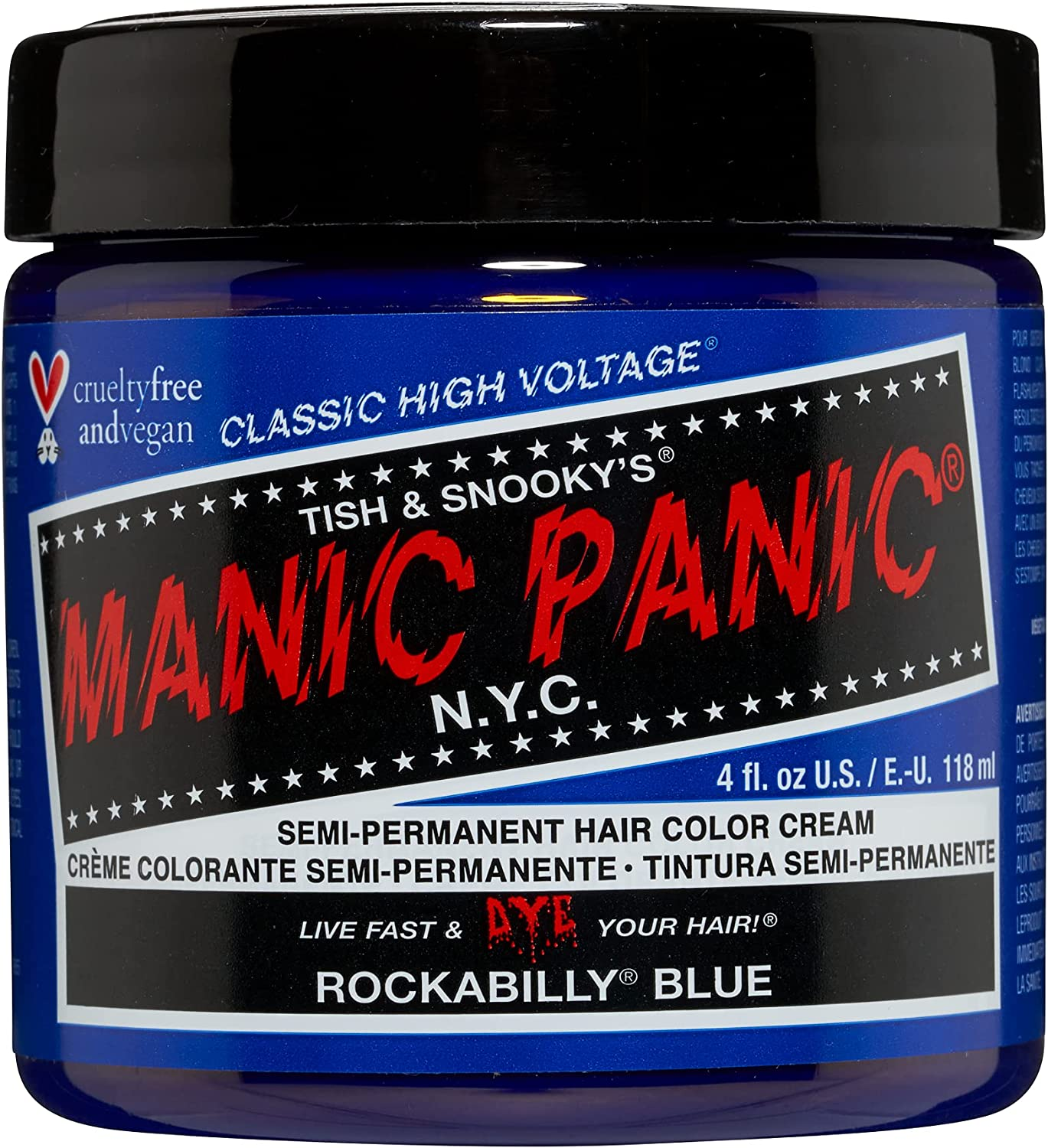 MANIC PANIC Rockabilly Blue Hair Dye - Classic High Voltage - Semi Permanent True Neutral Blue Hair Color - Vegan, PPD and Ammonia Free (4Oz)
