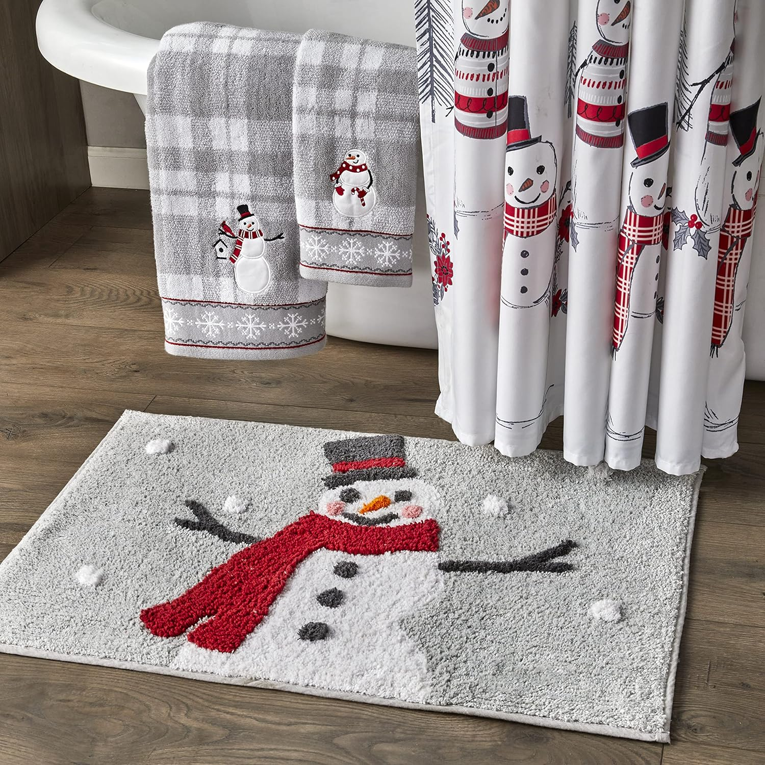 SKL Home Christmas/Winter Whistler Snowman Hand Towel Set for Bath/Kitchen/Bar & Gift, 16" X 26", Gray 2 Count image number 2