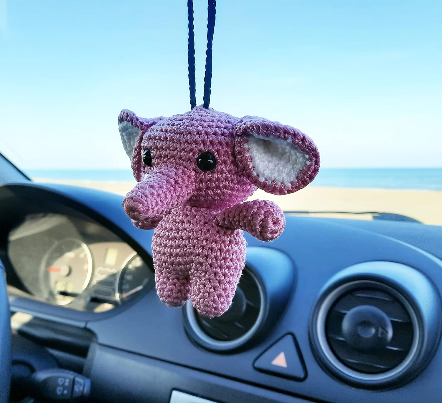 Elephant Cute Ornament, Car Mirror Hanging Decorations, Crochet Handmade Elephant Car Rear View Mirror Holder Hanging Accessories, Bag Ornament. image number 3