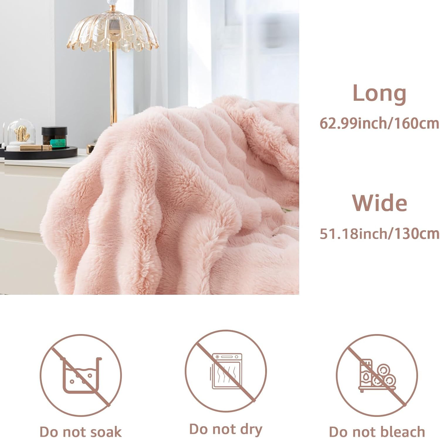 Luxury Plush Throw Blanket 51&times;63In, Super Comfort Oversized Warm Bubble Plush Throw Blanket, Soft Cozy Blanket, Warm Bed Throws for Couch Chair Bed Sofa -Light Pink