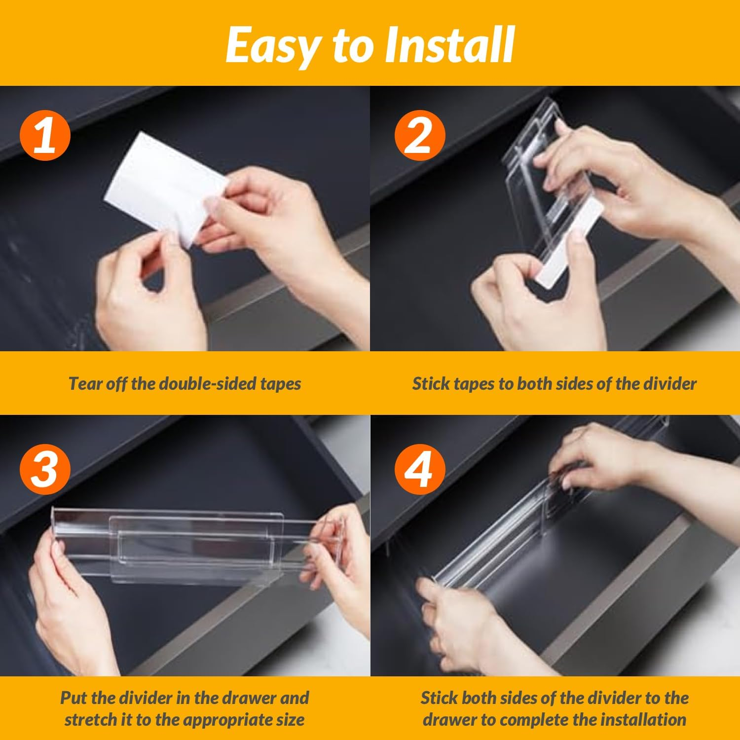 Hormes Drawer Dividers, 9 Pack Adjustable Clear Drawer Organisers, Expandable 29&ndash;55Cm and 8Cm High Drawers Separators for Bedroom Clothing, Kitchen Utensils, Bathroom & Office Organization and Storage image number 3