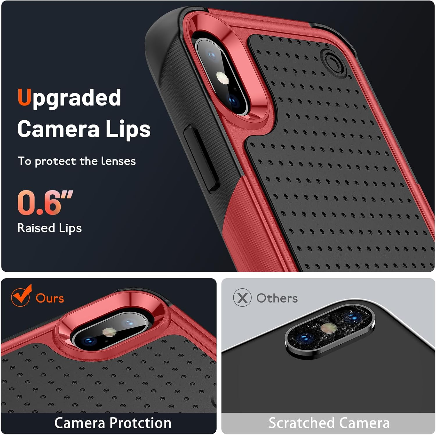 Asuwish Phone Case for Iphone Xs X 10 10S with Tempered Glass Screen Protector Cover and Rugged Accessories Protective Dual Layer Iphonex Iphonexs Iphone10 I Phonex SX 10X 10Xs X&rsquo;S Women Men Red image number 5