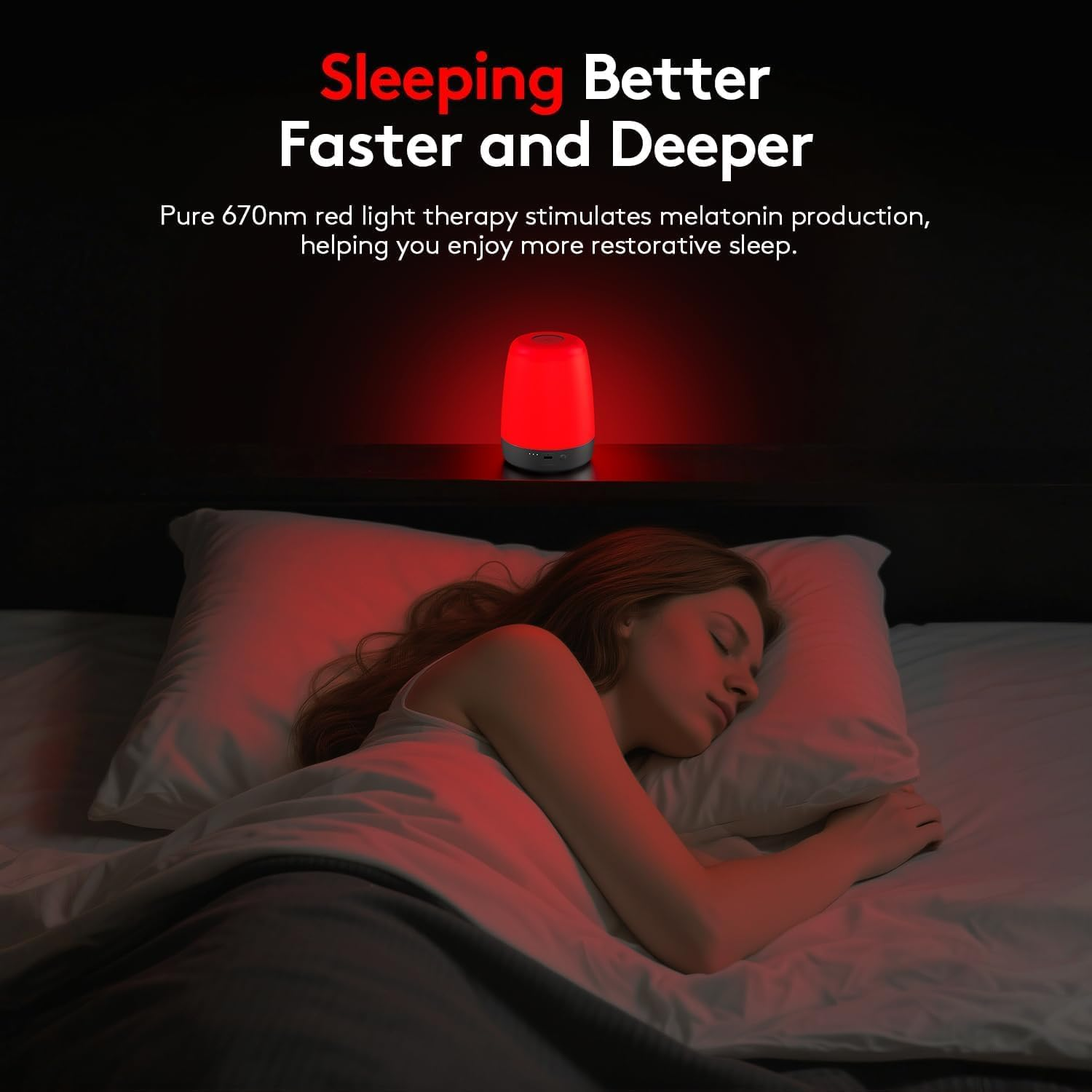 XKETA Red Light Sleeping Therapy: Pure 670Nm Narrowband Wavelength Night Lamp - Naturally Promote Melatonin for Adults Sleeping Better - 2000Mah Cordless Compact Size for Travel Jet Lag Relief