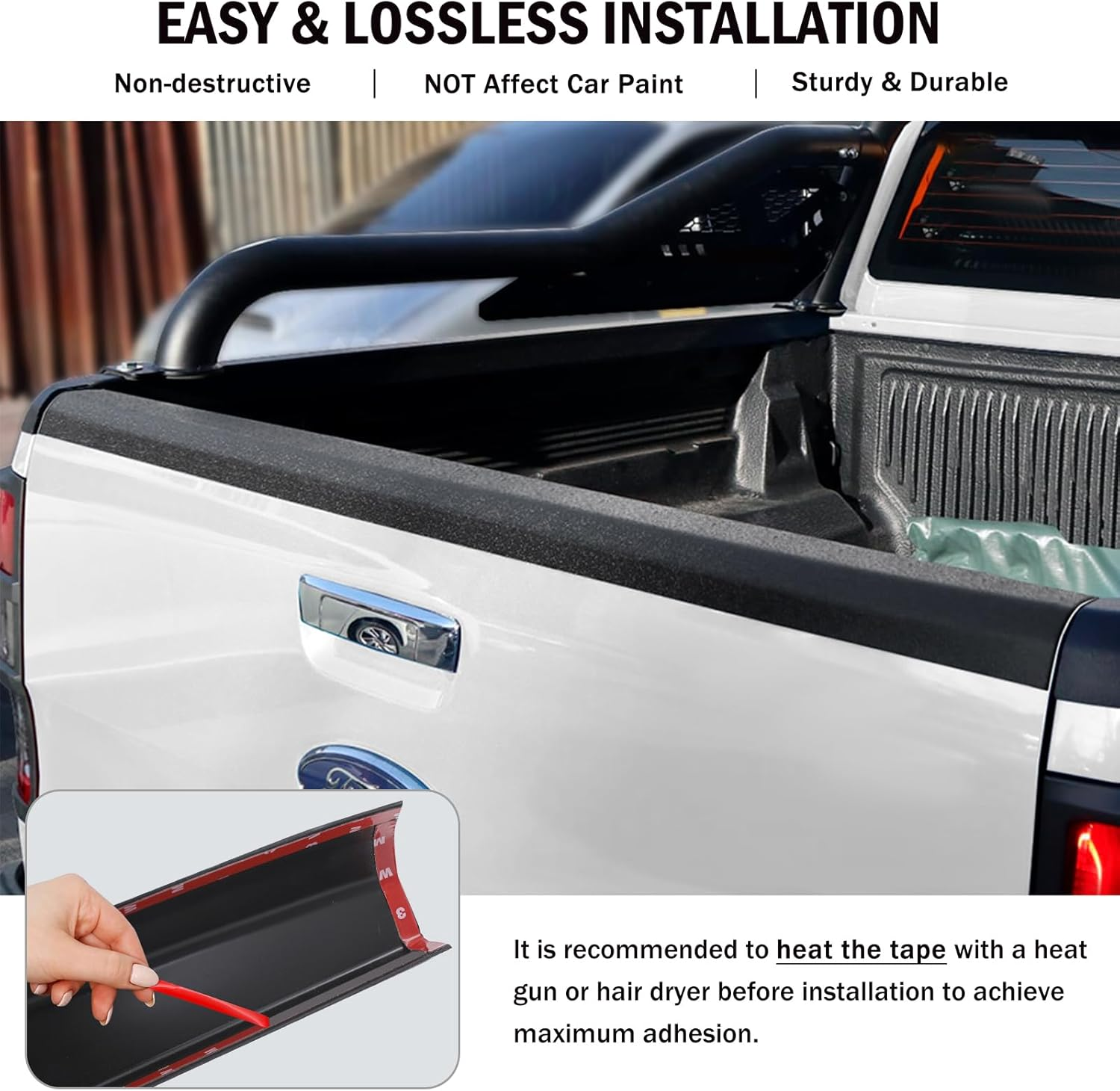 Tailgate Protector for Ford Ranger Accessories PX1 PX2 PX3 2011-2022, Tailgate Cover Rail Guard Cap Trim Textured Matte Black, Car Exterior image number 1