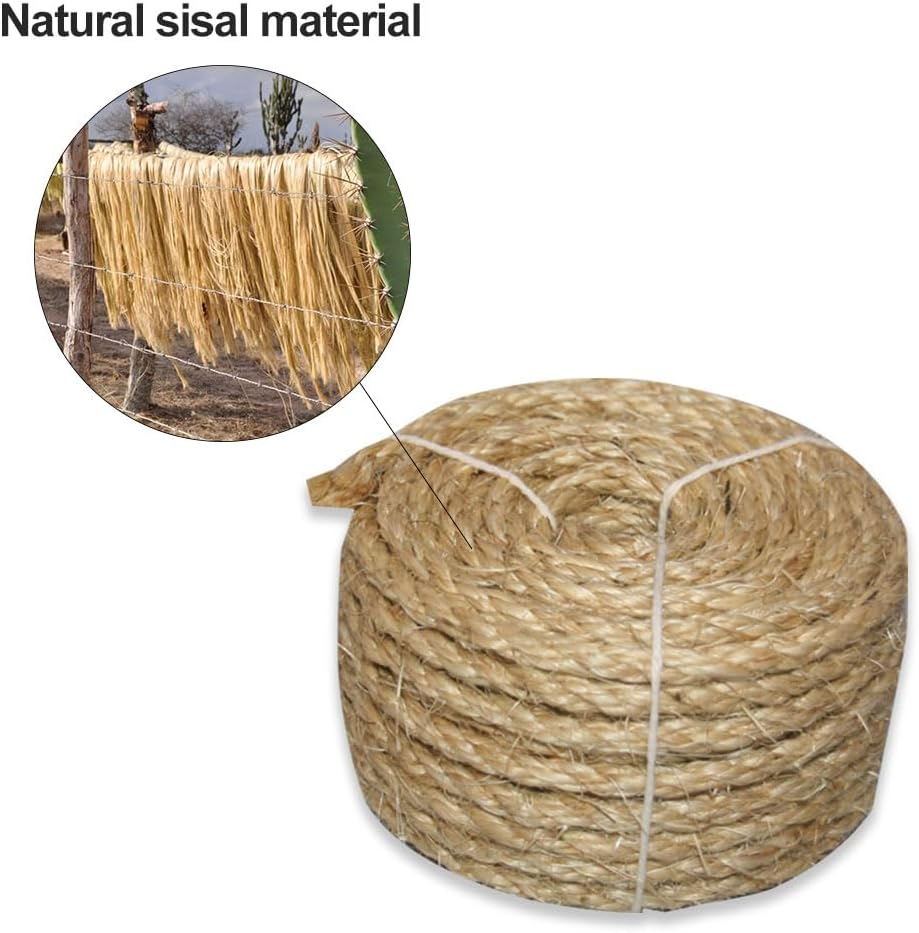 Sisal Rope for Cat Scratching Post, Natural Sisal Rope, Scratching Rope for Decorating Scratching Posts for Cats, Decorating Houses, Gardens, Flower Pots, Guardrails, 6 Mm X 20 M image number 2