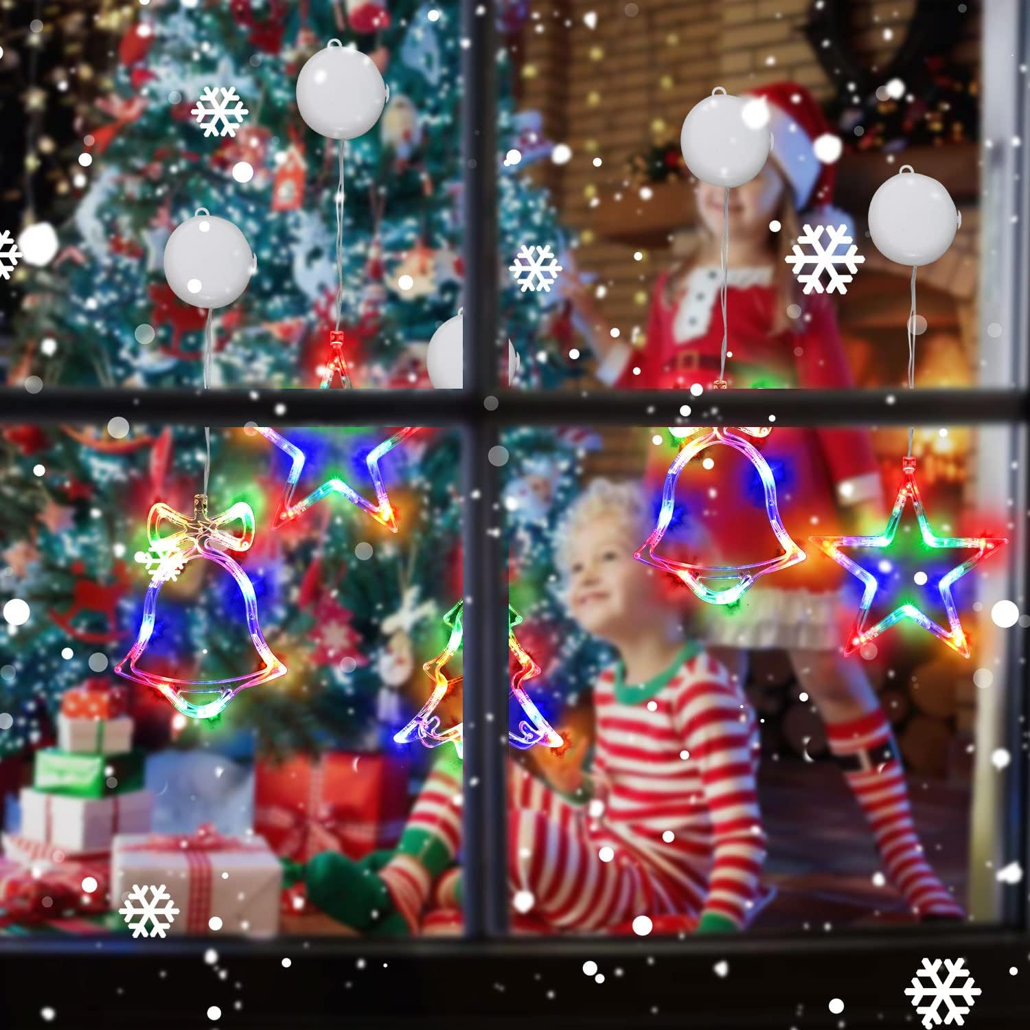 3Pcs Christmas Window Hanging Lights, Battery Powered Window Lights Silhouette Decoration Lighted Christmas Tree &Jingle Bell &Star Shaped with Suction Cup for Xmas, Balcony,Party,Indoor Outdoor Decor image number 2