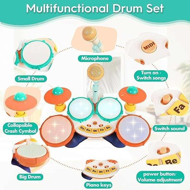 Kids Drum Set Baby Drums - Toddler Drum Set Ages 1-3 with Microphone Musical Instruments Piano Toddler Toys, Baby Drum Set for Boys Girls Gifts,Baby Musical Toys image number 5