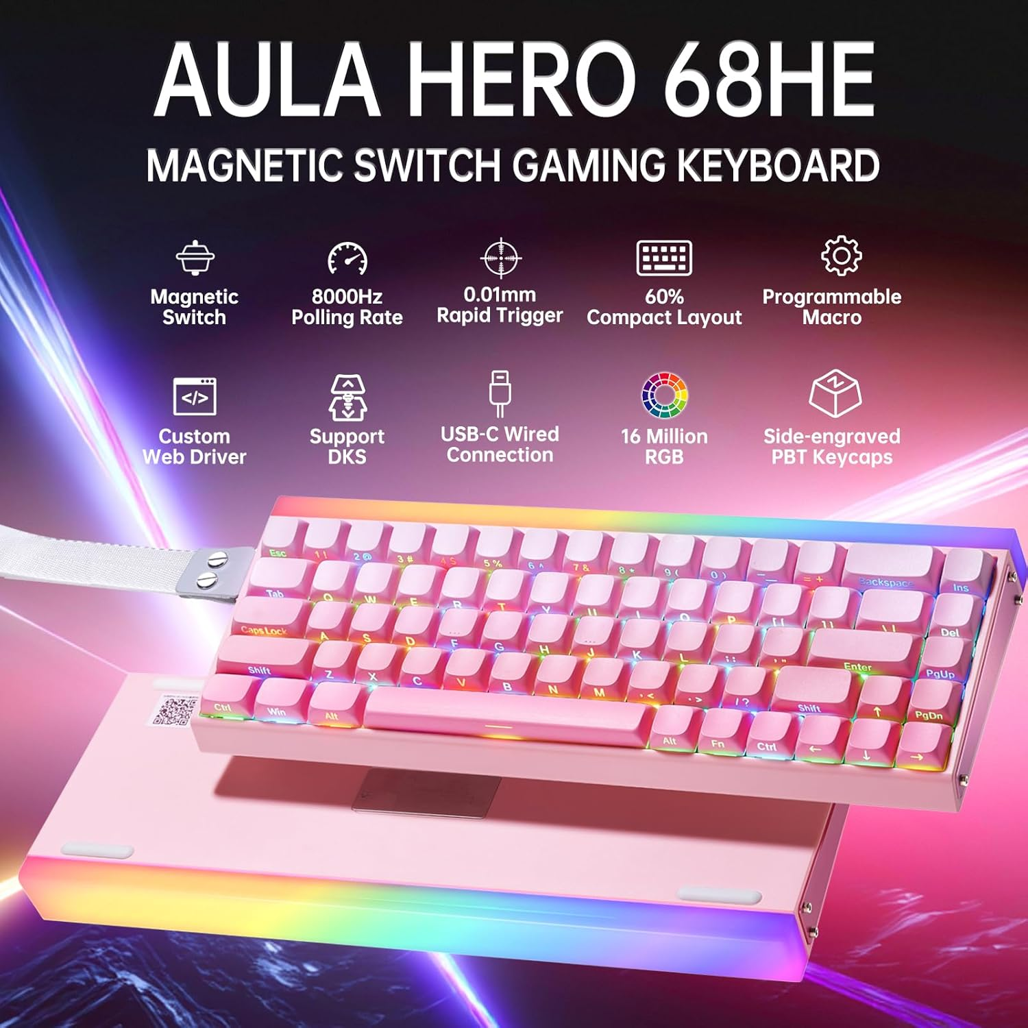X AULA HERO 68HE Gaming Keyboard,Wired Mechanical Keyboards RGB Backlit Portable 68 Keys Hall Effect Magnetic Ultra-Compact 8K Hz Polling Rate MDA Keycaps Mini Keyboard for PC Laptop Mac Windows Gamer - Black Contour Lines image number 7