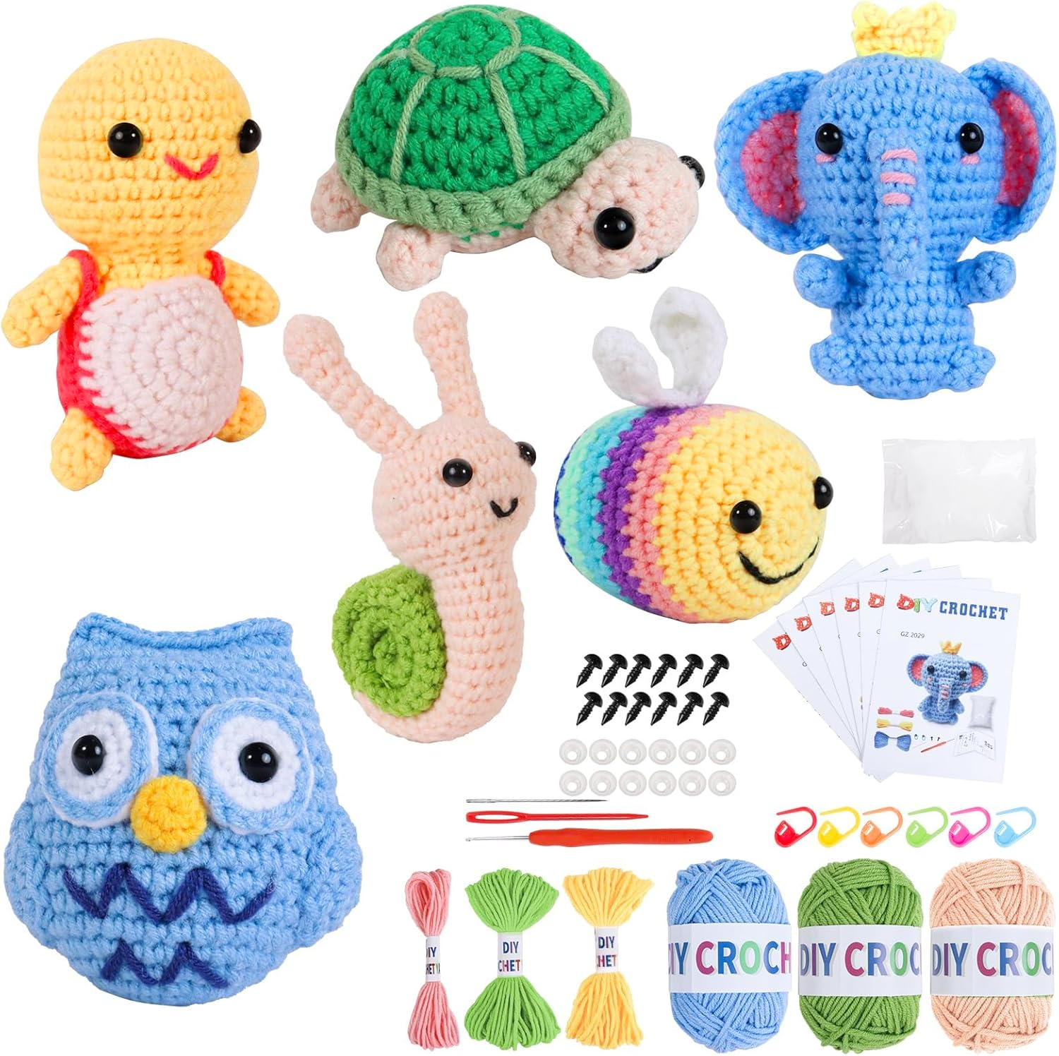 ZOCINS Crochet Animal Kit for Beginners, 6 Pcs DIY Knitting Kit for Beginners Kids Adults, Complete Crochet Starter Set to Make 6 Cute Animals with Step-By-Step Video Tutorials image number 3