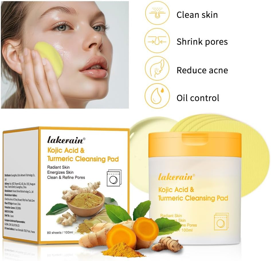 80Pcs Face Exfoliator Pad - Kojic Acid Cleansing Pads - Exfoliating- Kojic Acid and Turmeric Exfoliating Pads- Clean Toner Face Wipes - Brightens, Energizes Skin image number 5