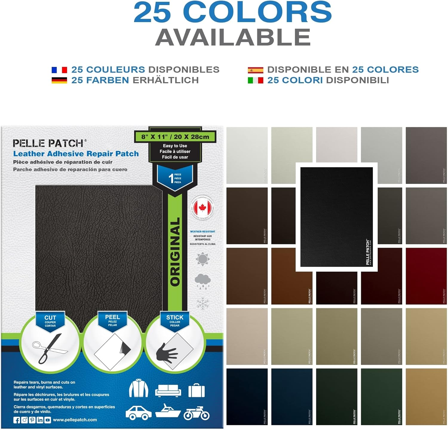 Pelle Patch - Black Leather Patch Car Seat Repair Kit - 25 Colors Available - Original 8X11 - Black image number 7