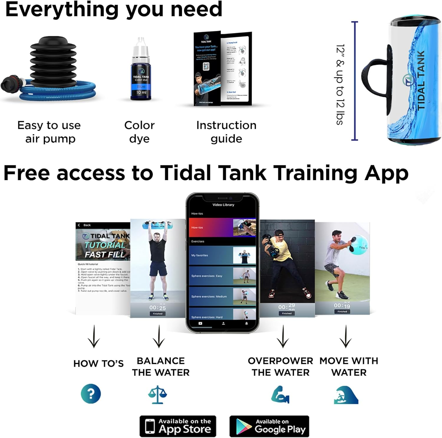 Tidal Tank - Sand Bag Alternative 45 Lbs - Adjustable Aqua Bag and Power Bag with Water - Core and Balance Aquabag - Portable Stability Fitness Equipment - Including Online Training Center image number 1