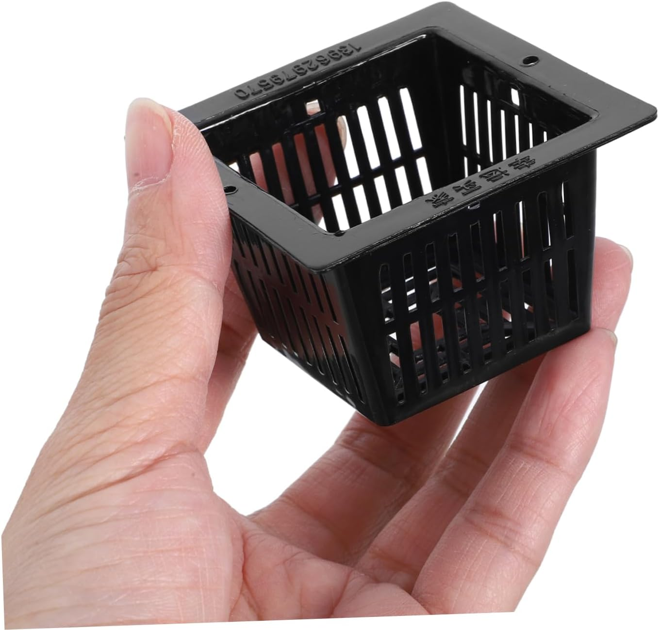 BEBEMOKO 12Pcs Black Square Hydroponic Planter Pots for Indoor and Outdoor Gardening, Plastic Mesh Net Nursery Containers for Succulents and Leafy Vegetables, Sturdy Filter Plant Cups image number 2