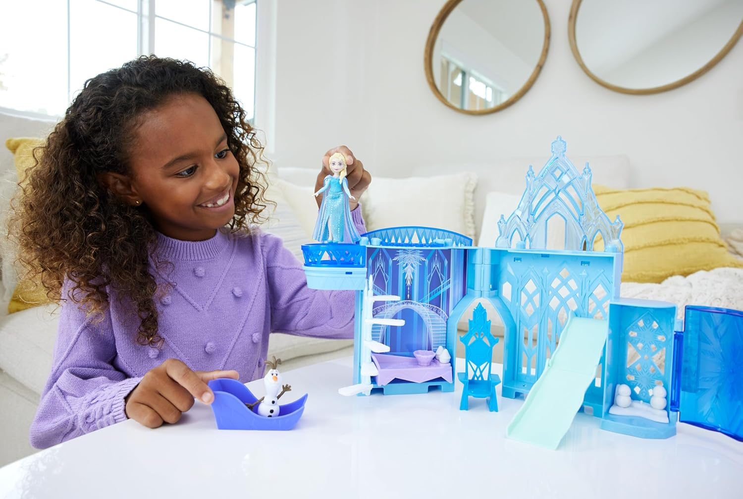 Mattel Disney Frozen Toys, Elsa Stackable Castle Doll House Playset with Small Doll and 8 Pieces, Inspired by the Disney Frozen Movies, Kids Travel Toys and Gifts - Multi-Coloured image number 7