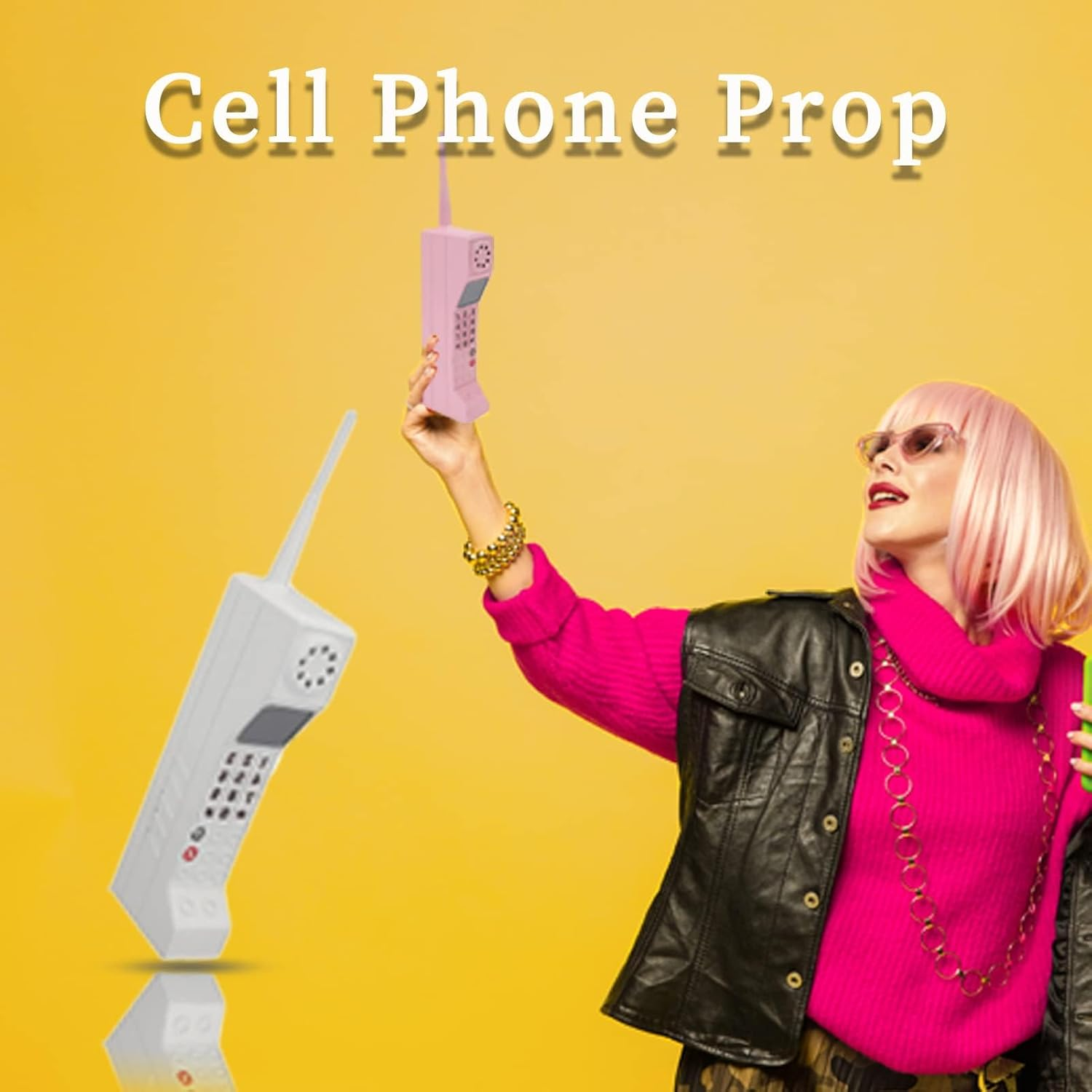 Gugxiom 90S Phone Prop, Cell Phone Ornament, Retro Brick Cell Phone Ornament, Retro Mobile Phone Model, for 80S 90S Party Decorations, for Home Living Room Decor Desktop Decoration (White) - Pink image number 3