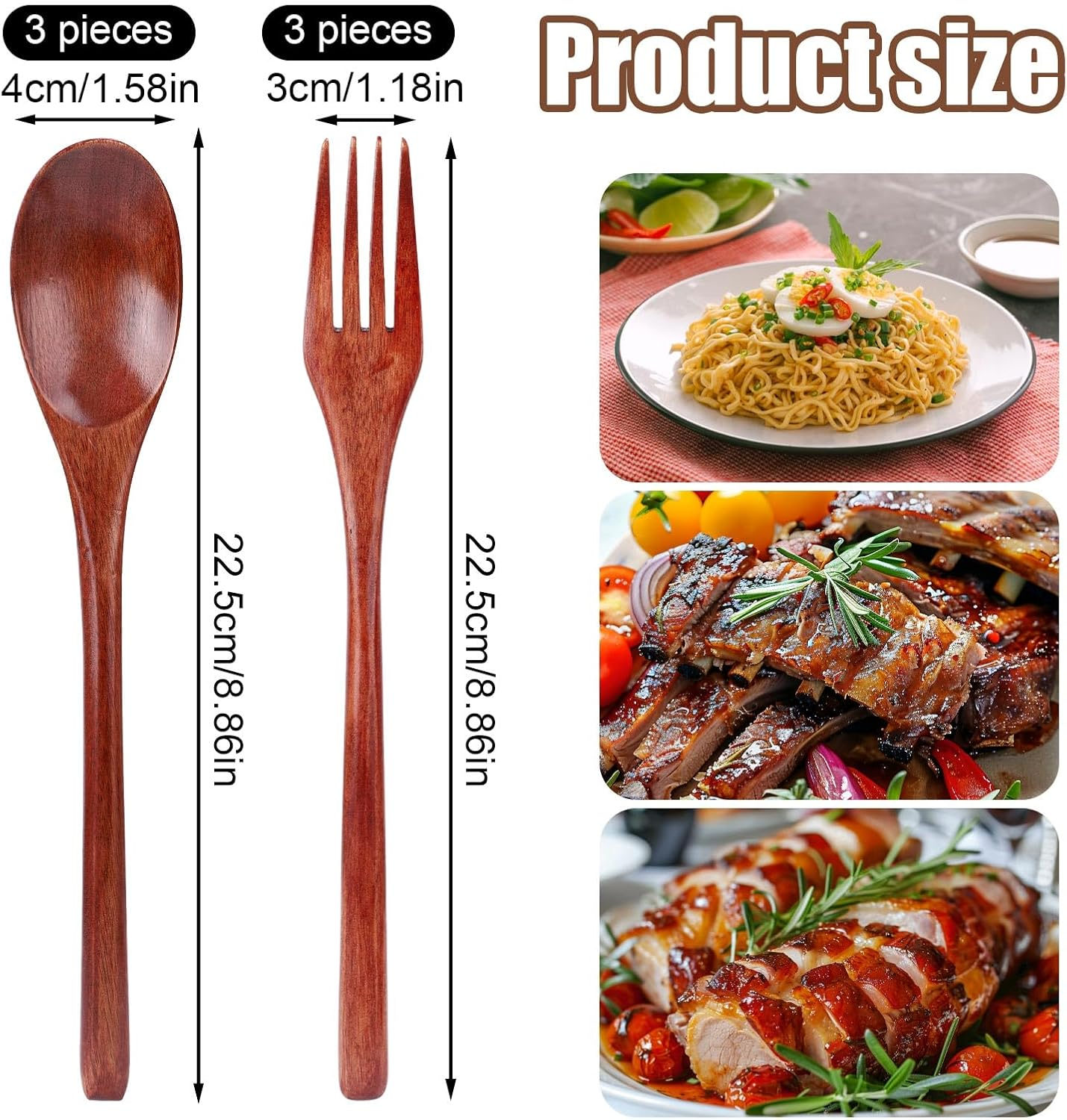Gosknor 6Pcs Wooden Spoons and Forks, 3 Sets of 8.86 Inch Wooden Flatware for Daily Use image number 4