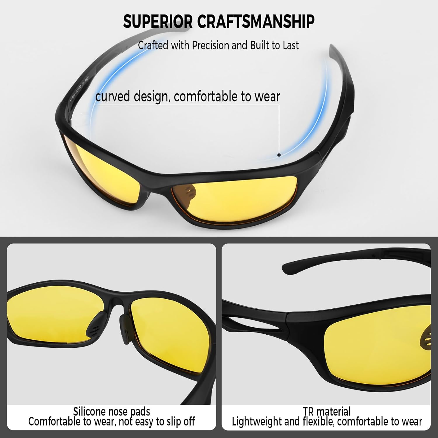 FIONOFY Night Driving Glasses for Men Women anti Glare HD Polarized Yellow Tinted Night Vision Glasses for Driving image number 5