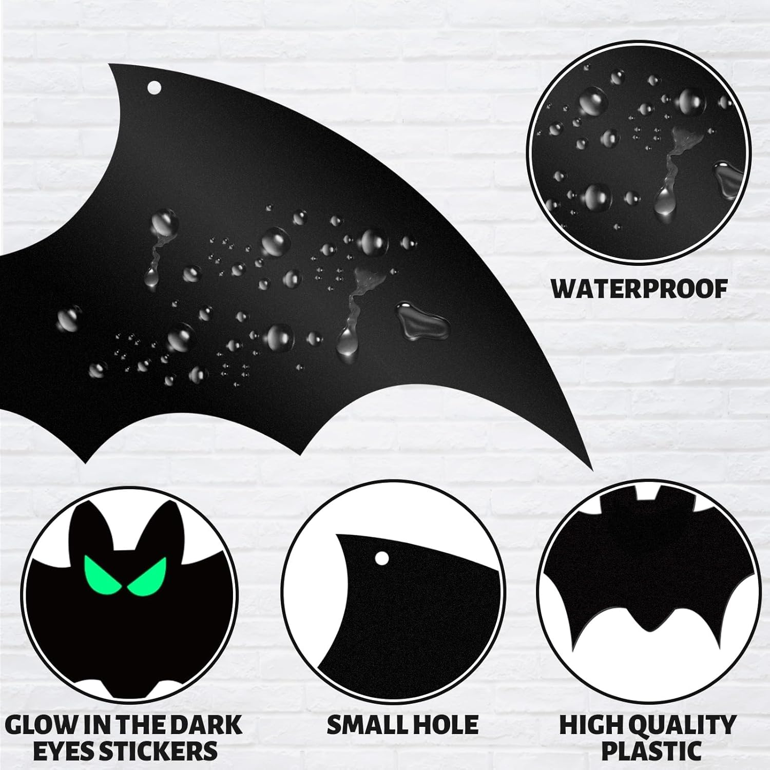 13 PCS Hanging Bats Halloween Decoration Outdoor Black Plastic Bats with Glowing Eyes Different Size Flying Bats Halloween Decor Hanging in the Tree, Porch, Yard, Lawn, Indoor