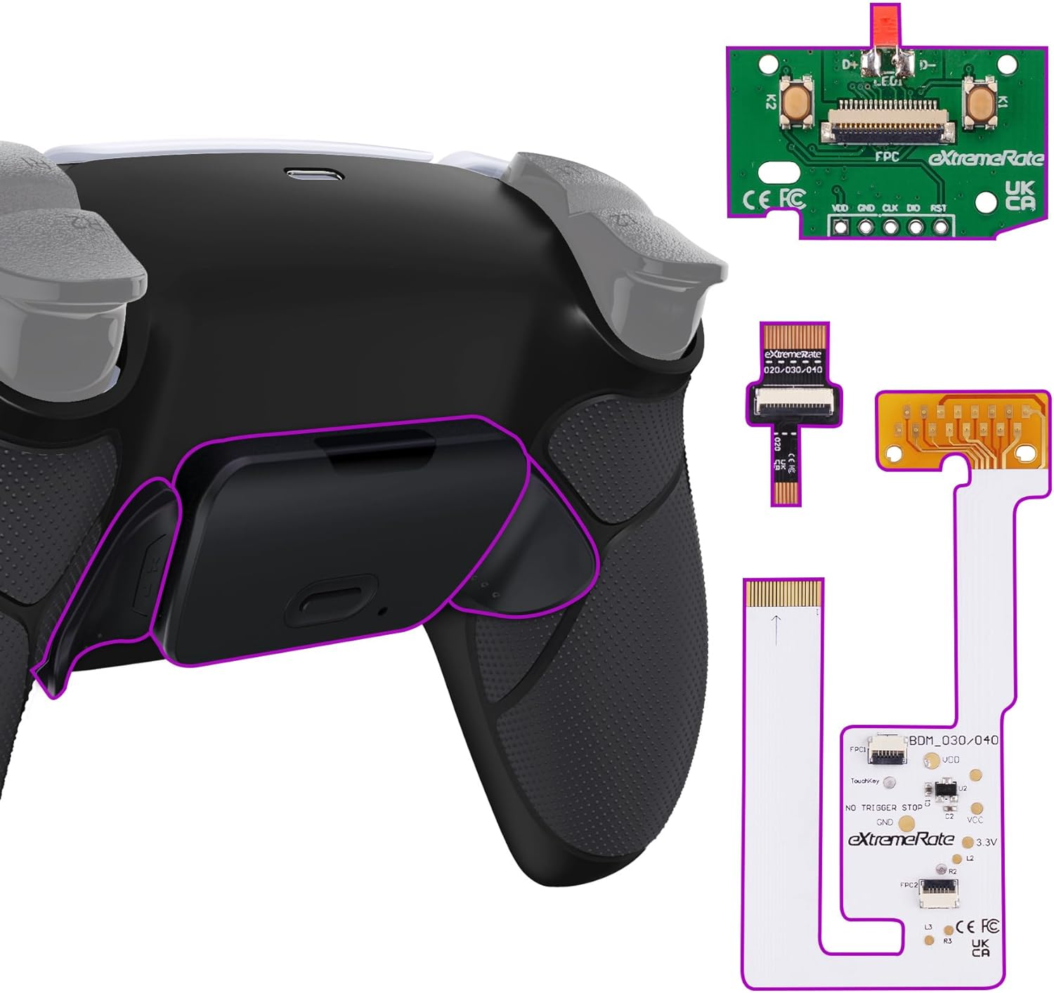 Extremerate Black Rubberized Grip Programable Rise V3 Remap Kit for PS5 Controller BDM-030 040 050, Upgrade Board Redesigned Bottom Shell Back Buttons Attachment for PS5 Controller - NO Controller