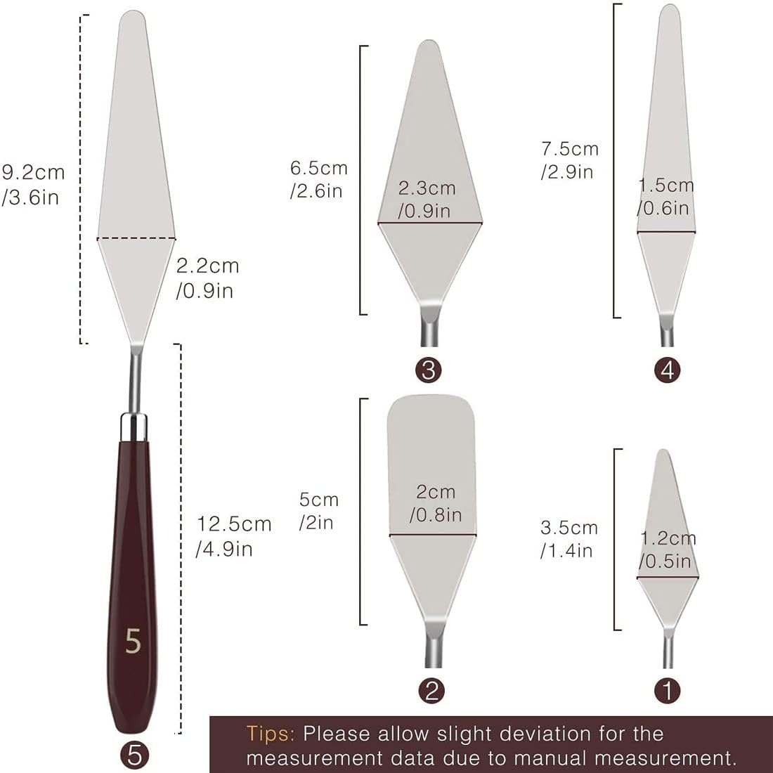 Artist Painting Knives Set - 5 Pieces Painting Knives Stainless Steel Spatula Palette Knife Oil Painting Accessories Color Mixing Set for Oil, Canvas, Acrylic image number 2