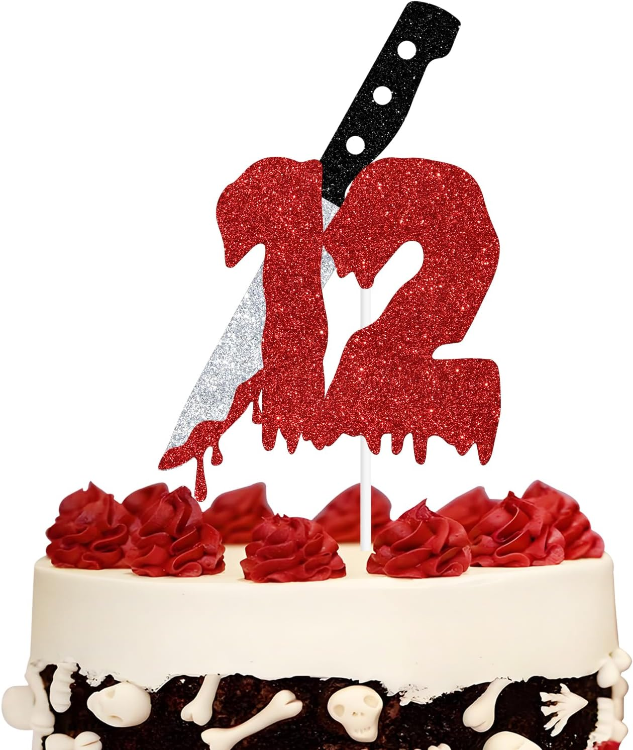 Red Glitter Killer 12 Cake Topper, Killer Happy 12Th Birthday/Have a Killer Birthday, Horror Blood Knife 12Th Birthday Party Decorations Supplies image number 4