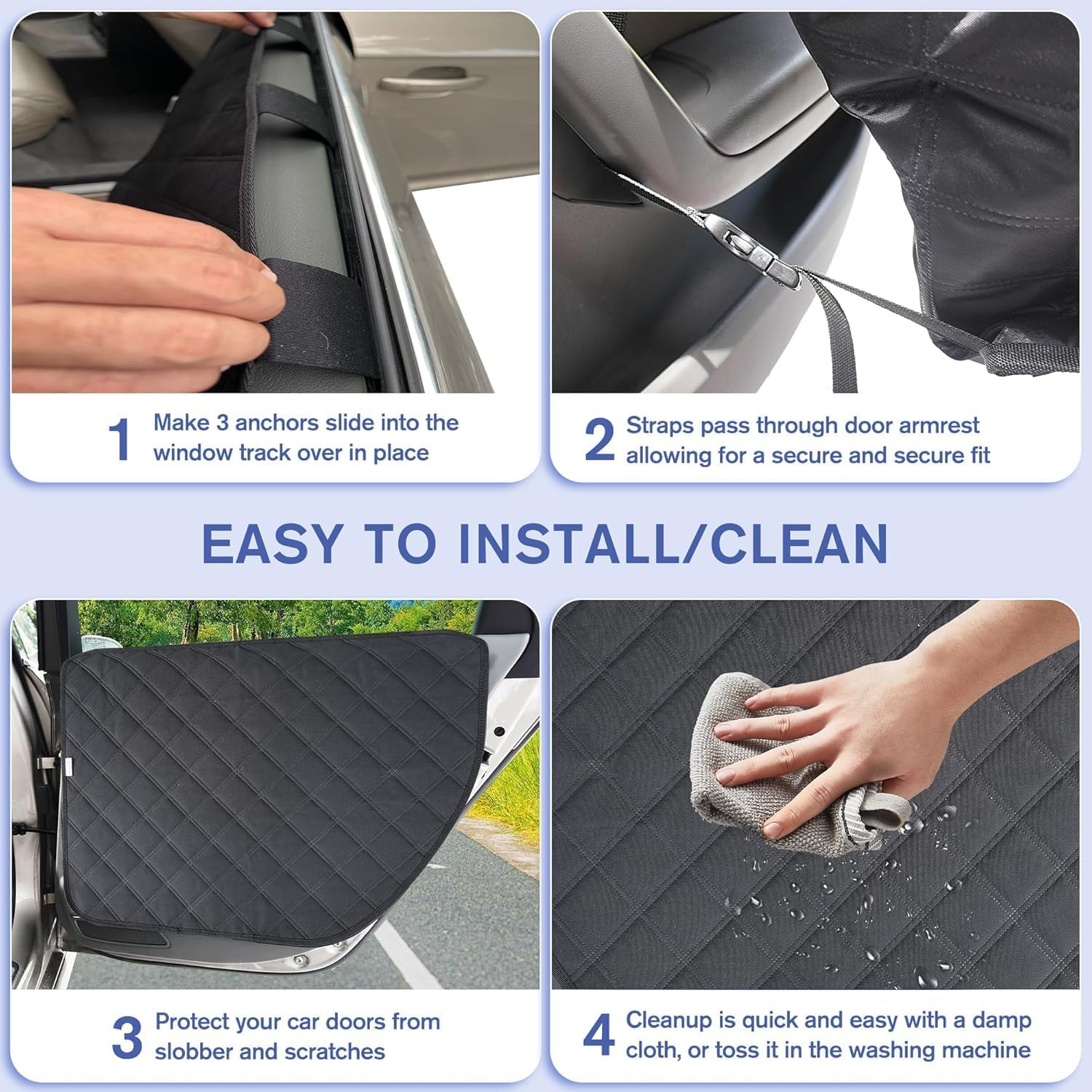 1 Pair Waterproof and Anti-Slip Car Door Protector for Dogs, Scratch Guard Pet Car Accessories for Vehicle, Black Oxford and PP, Dog Car Window Protector to Prevent Scratching image number 6