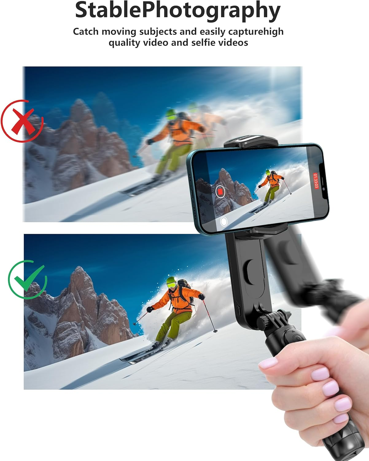 Selfie Stick Gimbal Stabilizer,With LED Fill Light, Bluetooth Remote, 360&deg; Auto Rotation, 6-Section Extendable Tripod & Portable Foldable Selfie Stick Stand Tiktok Vlog Youtuber Live Video Recording image number 5