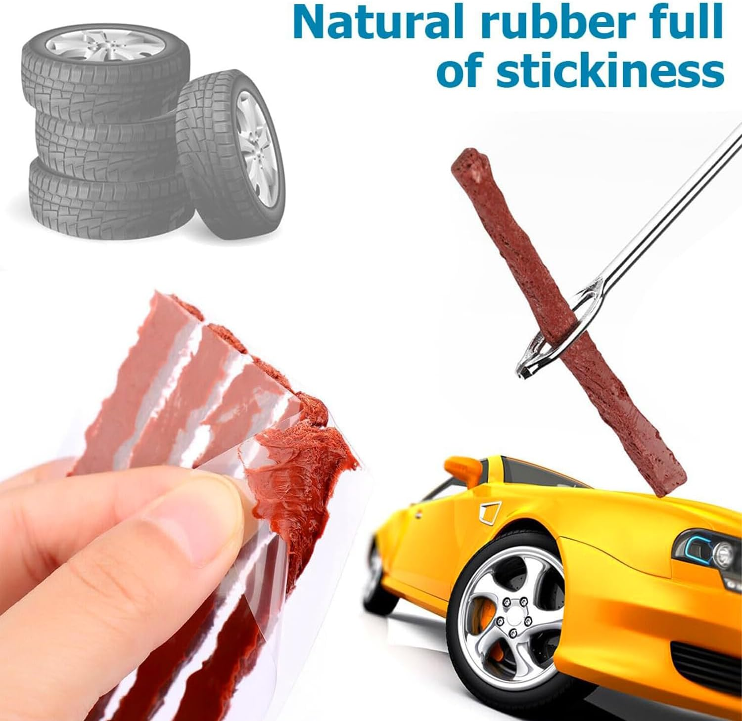 Tire Repair Kit, 46 Pcs Heavy Duty Tire Plug Kit to Fix Punctures, Car Emergency Tool, Universal Plug Flats Patch Kit, Tyres and Connectors Patch Kit for Motorcycle, Truck/Tractor/Trailer/Rv/Suv/Atv image number 3