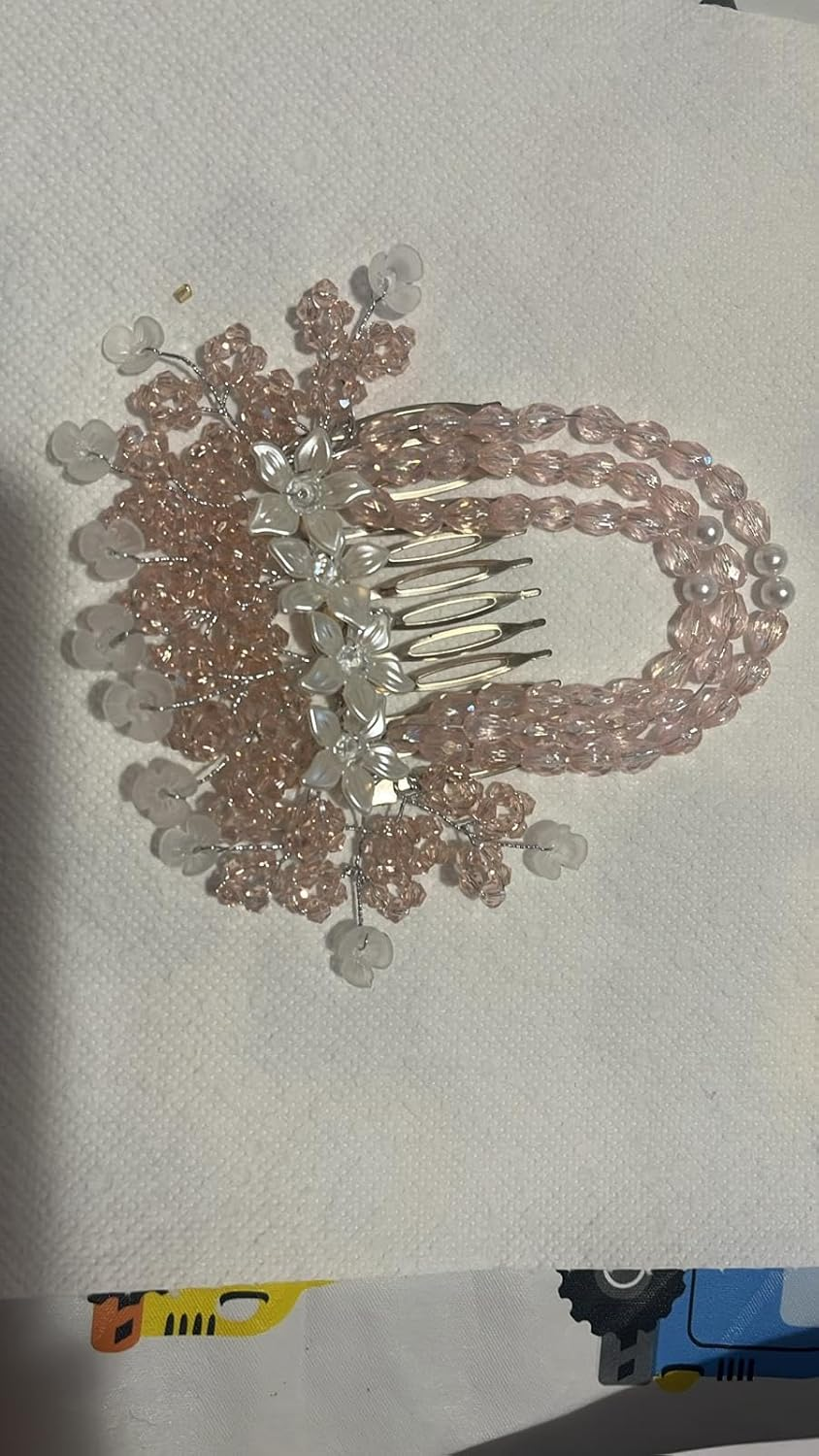 NTY Collections Bride Wedding Hair Clip Comb, Women Hair Combs Accessories,Crystal Hair Pins Bridal Hair Comb Wedding Hair Accessories Decorative Hair Comb Clips for Women -Pink Pack of 1 image number 1