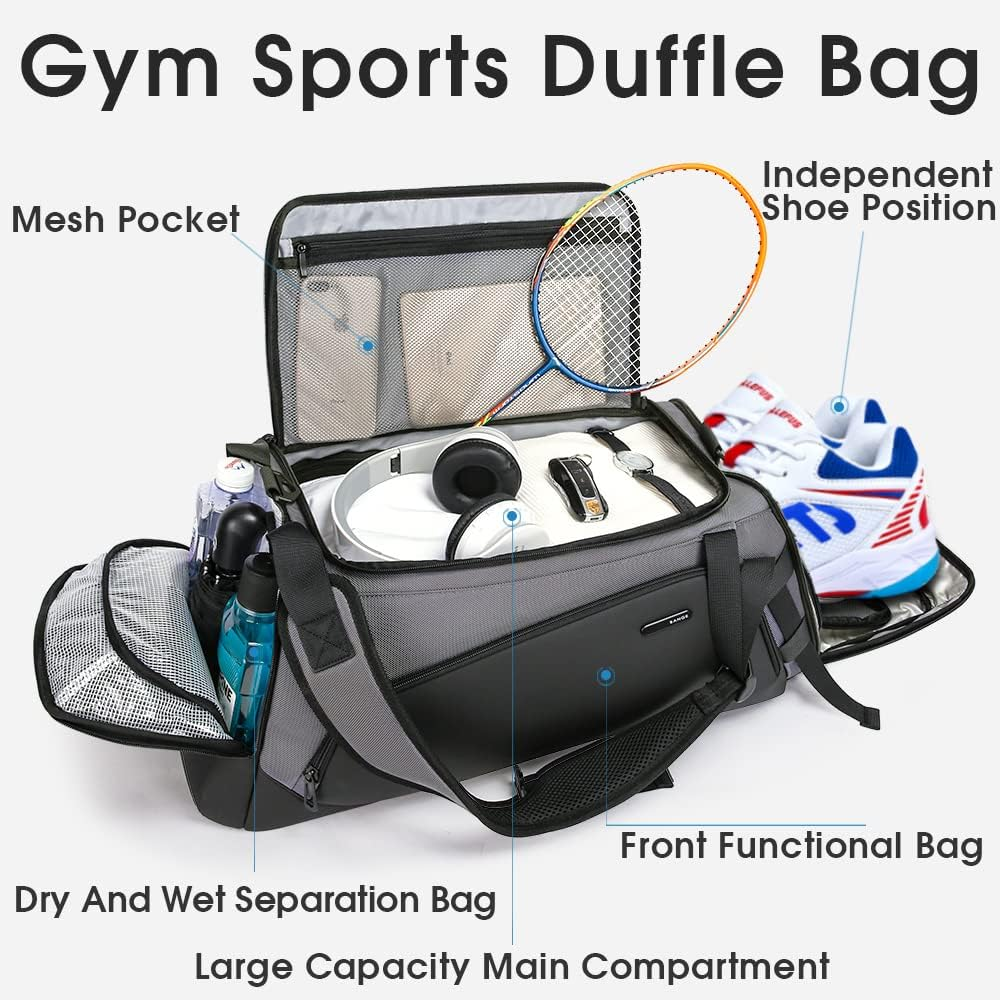 BANGE Gym Sports Duffel Backpack for Man & Women&hellip;, Grey, Large, Backpack - Black image number 7