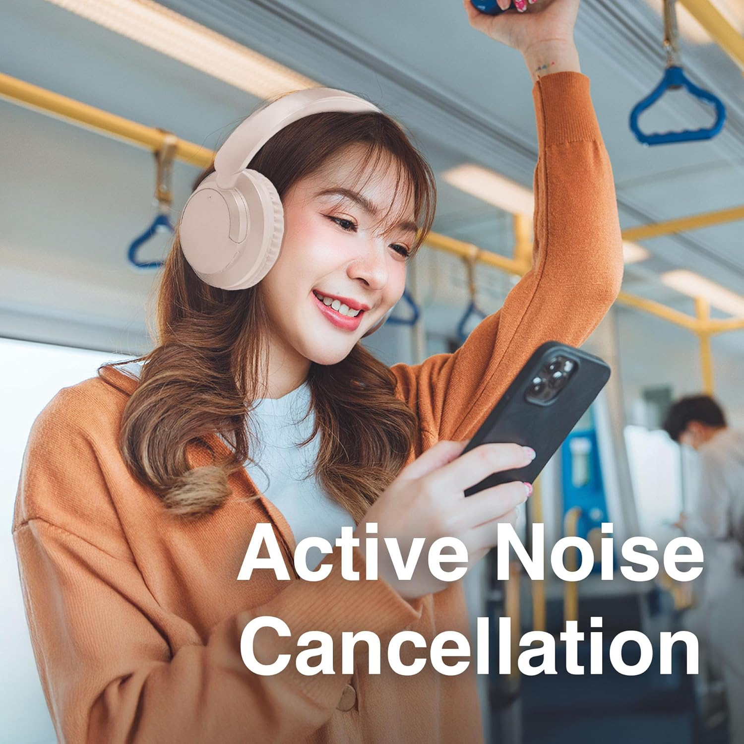 Laser Active Noise Cancelling Headphones, Bluetooth 5.3 Over-Ear Headset with Built-In Mic, 20H Battery, USB C Fast Charging, Foldable, Pink - Compatible with Phones, Laptops, and Tablets - Black image number 4