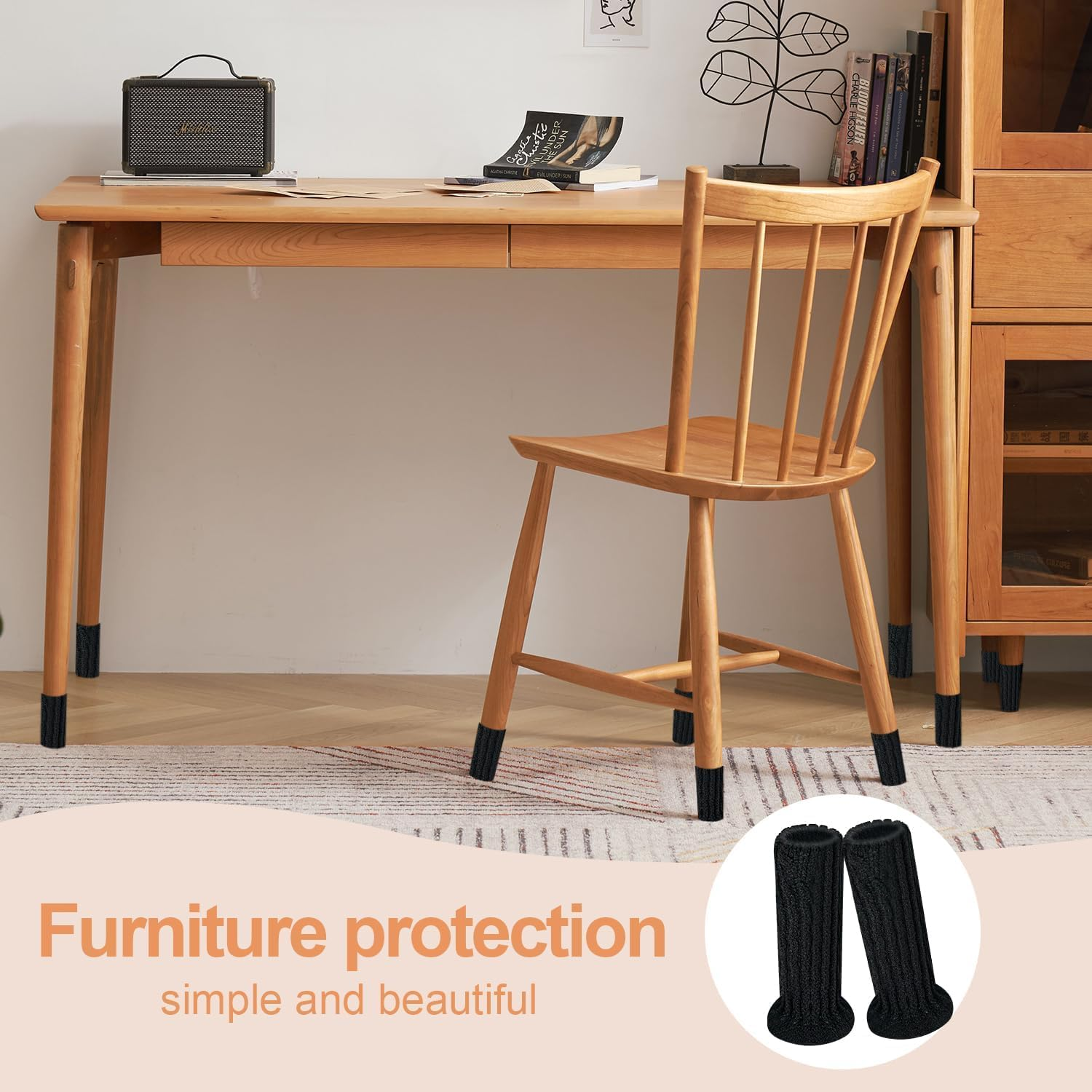 32Pcs Furniture Socks Funcyboo,Chair Socks Elastic Chair Leg Socks for Various Leg Shapes Non-Slip Chair Leg Feet Socks for Avoid Scratches Knitted Chair Feet Socks Fit Desk Chair Wood Tile Etc(Black) image number 3