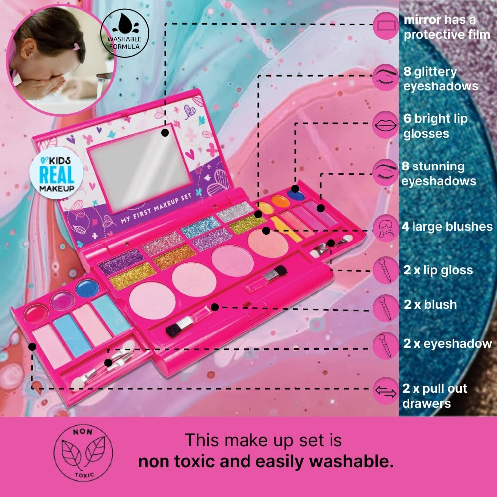 My First Makeup Set Girls Makeup Kit Fold Out Makeup Palette with Mirror and Secure Close - SAFETY TESTED- NON TOXIC image number 3