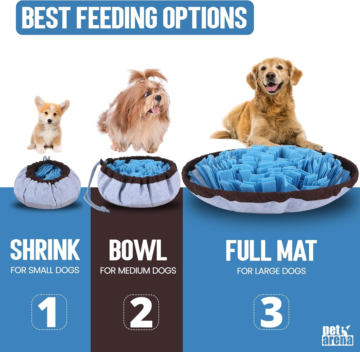 PET ARENA Adjustable Snuffle Foraging Mat, Dog Mental Puzzle Interactive Stimulation Toys for Smell Training and Slow Eating, Stress Relief for Feeding, Dog - Blue image number 3