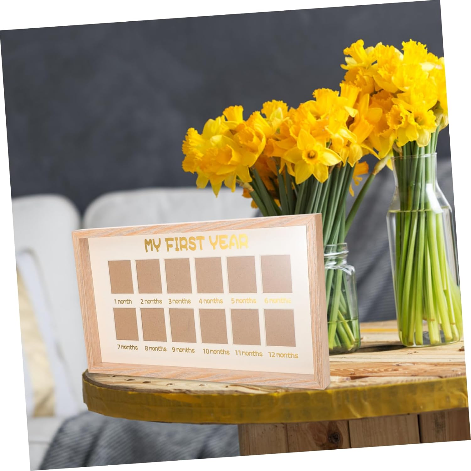 Yardwe 4Pcs Picture Frame Birthday First Year Photo Holder Keepsake Frame for Newborn Growth Commemorative Gift Safe Design