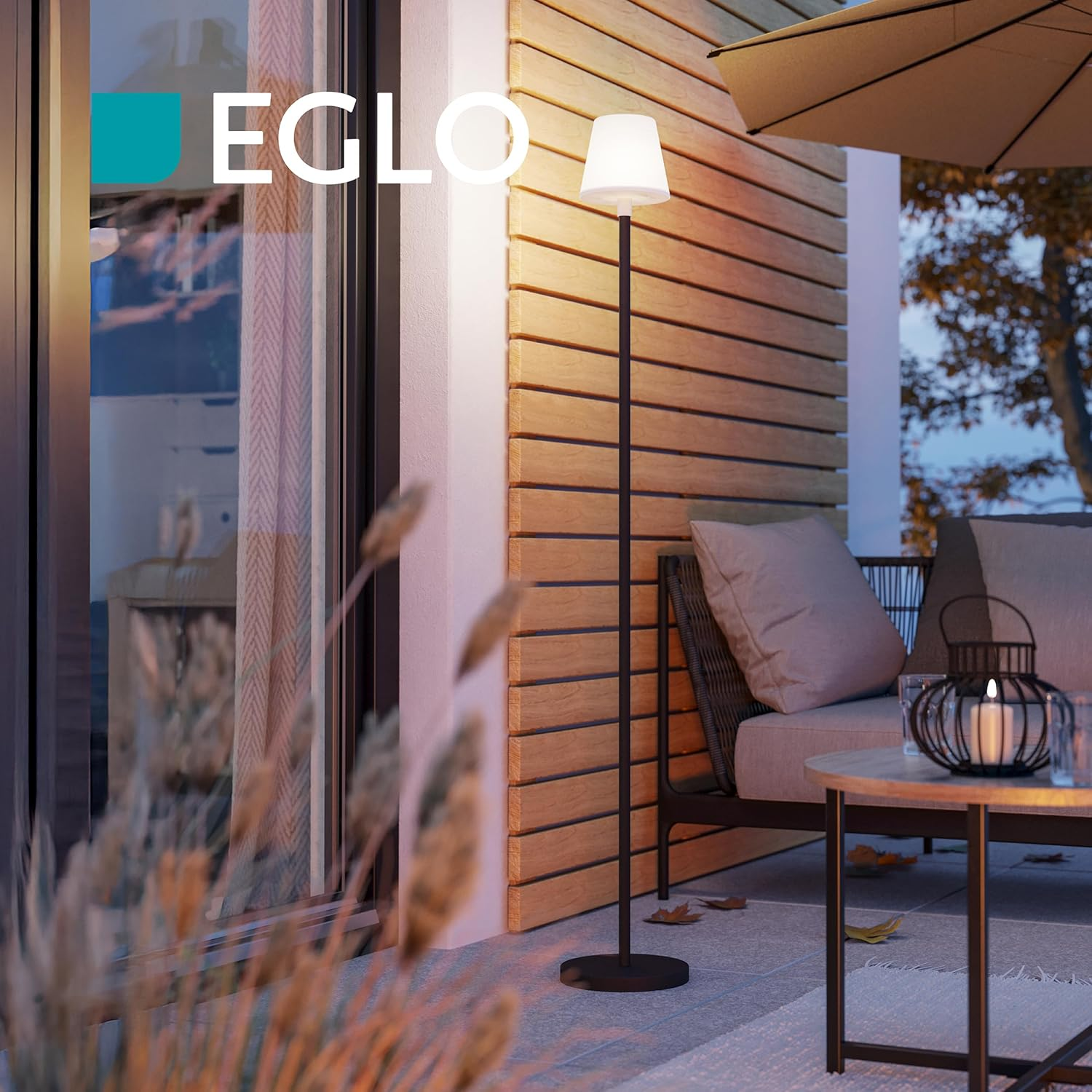 EGLO Montapalma-L Solar Floor Lamp, Wireless Battery Floor Lamp with Pull Switch, Lamp Living Room Dimmable Steel in Black, Plastic, White, Warm White, RGB, IP54 image number 2