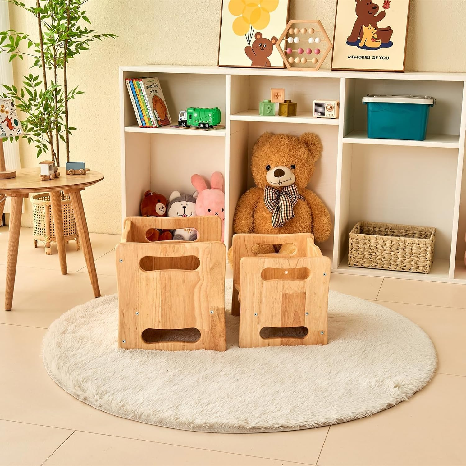 Wojkod Rubber Wood Montessori Weaning Table and Chair Set for Toddlers Age 1-3,Cube Table and Chair Set for Kids to Reading/Eating/Playing,Natural Quality Solid Wood Children Furniture,Cpc Certified image number 5
