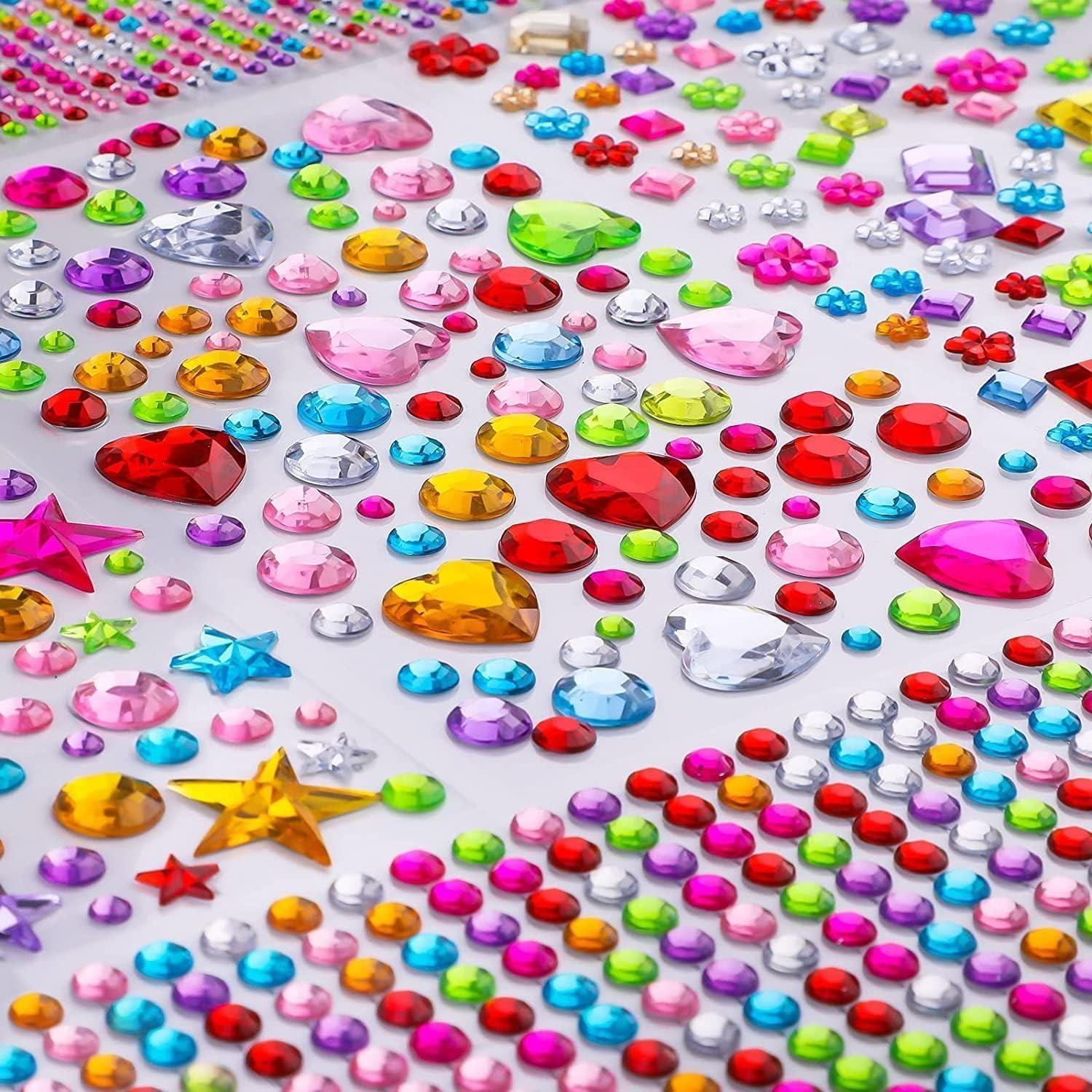 Gem Stickers, 1510 Pcs Rhinestone Self Adhesive Jewel Stickers, Bling Gems for Crafts, Stick on Gems for Makeup, DIY, Eye, Nail, Multiple Shapes.
