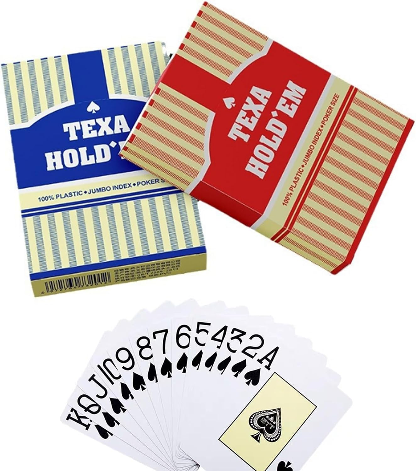 2 Decks of Plastic Playing Cards, Large Print Index Waterproof Poker Cards,Decks of Cards Bulk, Poker Size, Standard Index, for Blackjack, Euchre, Canasta Card Game,Blue & Red Back Pattern