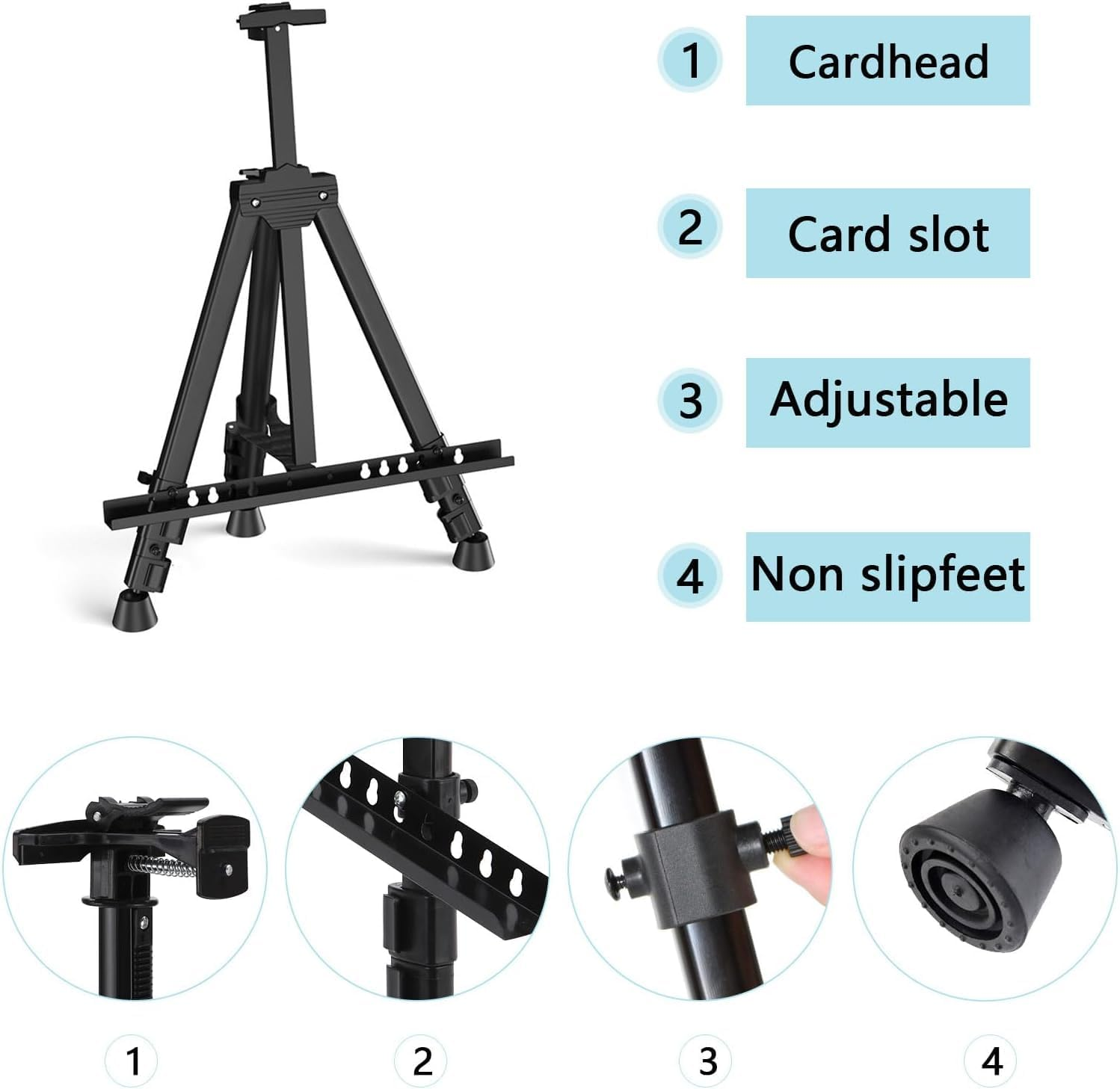 Easel Stand for Sign Adjustable Double-Layer Metal Easel for Painting Stand for Canvas, Portable Tripod for Canvas and Display, Includes Carrying Bag, Black, Height 19-63 Inches (49-160 Cm) image number 2