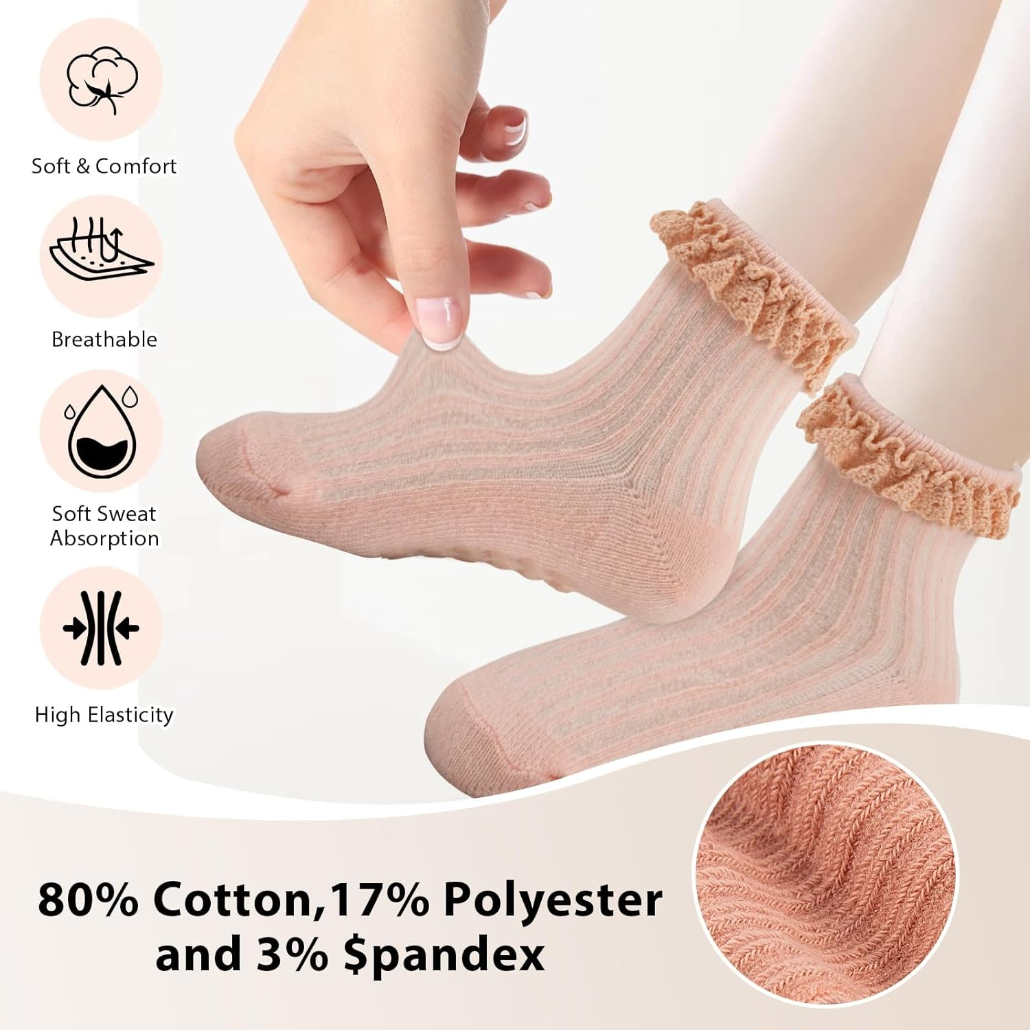 JDFHFGB Toddler Girls Ruffle Socks anti Slip Grippy Socks,Cute Skid Frilly Sock with Grips for Infant Baby Girl image number 5