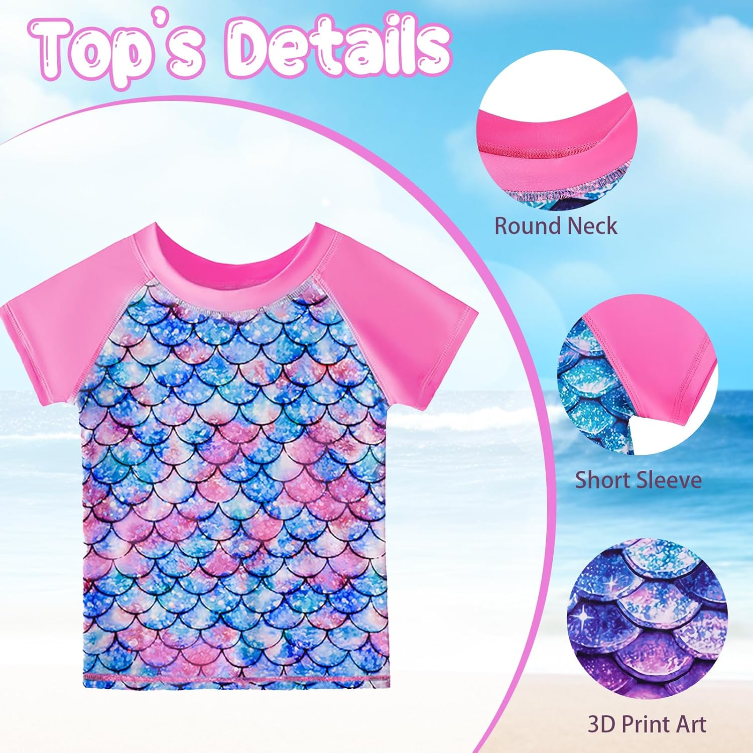 Girls' Swimwear, Girls Swimsuit 2 Piece with Bottoms, Cute Printed Short Sleeve Swimsuit for Kids Girls 5-12 Years image number 5