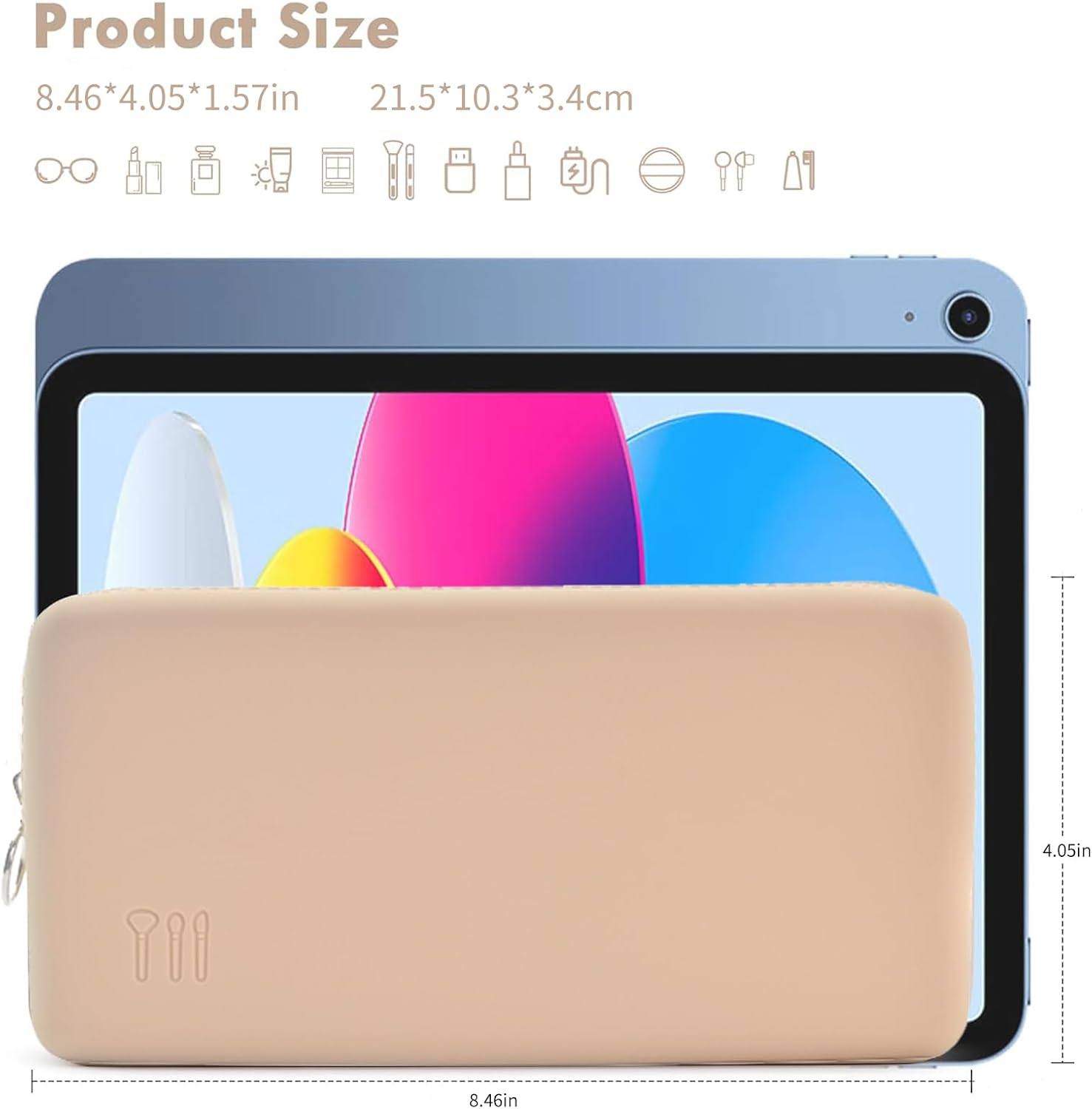 Silicone Makeup Brush Holder, Portable Travel Cosmetic Brush Bag, Zippered to Prevent Falling Off, Large Capacity Makeup Brush Organizer, Essential Bag for Women(Blue) image number 3