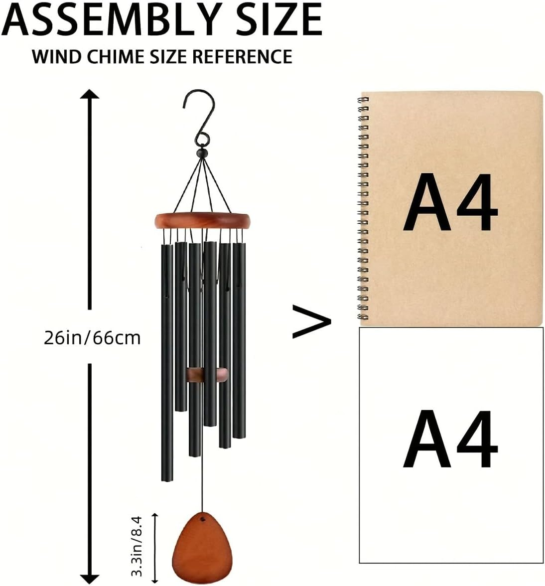 Wind Chimes for Outside, 26 Inches Wind Chimes, Memorial Wind Chimes for Outdoof, Black, Sliver, Blue, Bronze Color (Black) - Sliver image number 4